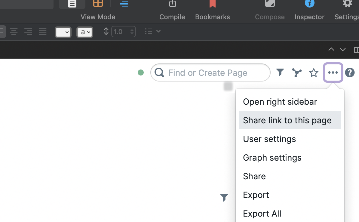 Using the page menu in Roam to copy the page's URL