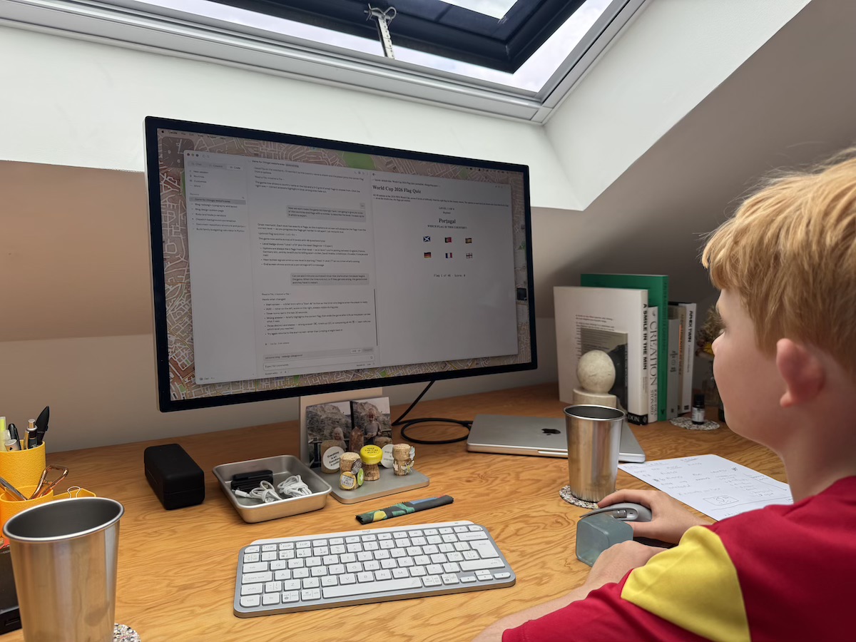 My son using my Mac to programme with Claude Code